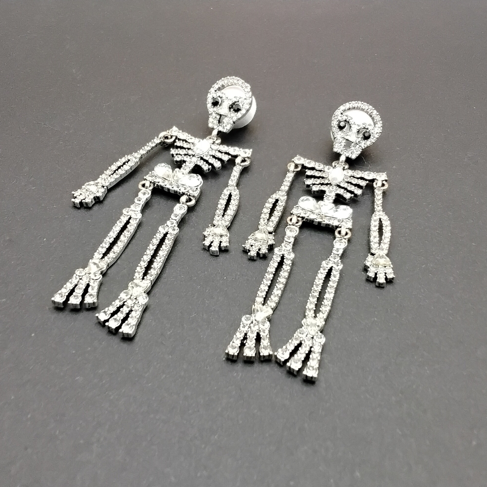 Sparking Rhinestone Skeleton Earrings - image 1
